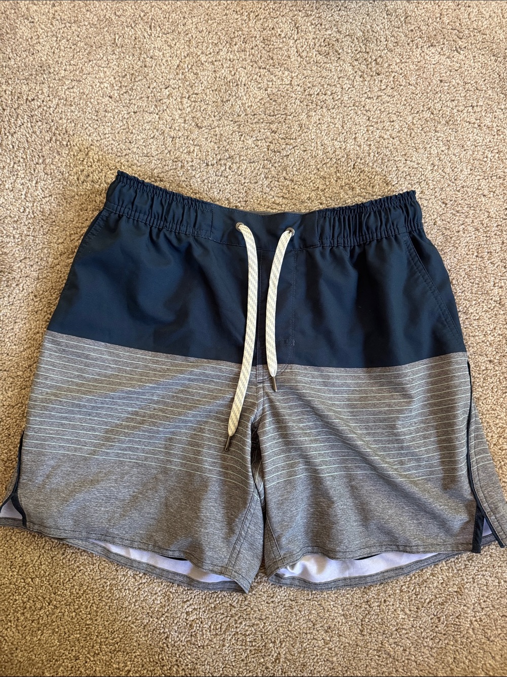Vuori Navy and Gray Colorblock Swim Trunks